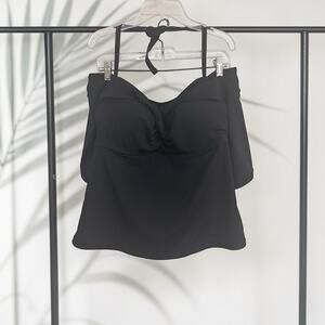 Athleta Black Tankini + Swim Skirt Set | Bra Sized 38D DD Halter Swimwear XL